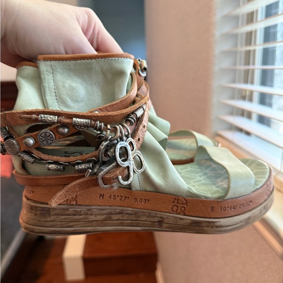 A.S.98 Shoes - A.S.98 Mint Green Charms Sandals with Leather Straps